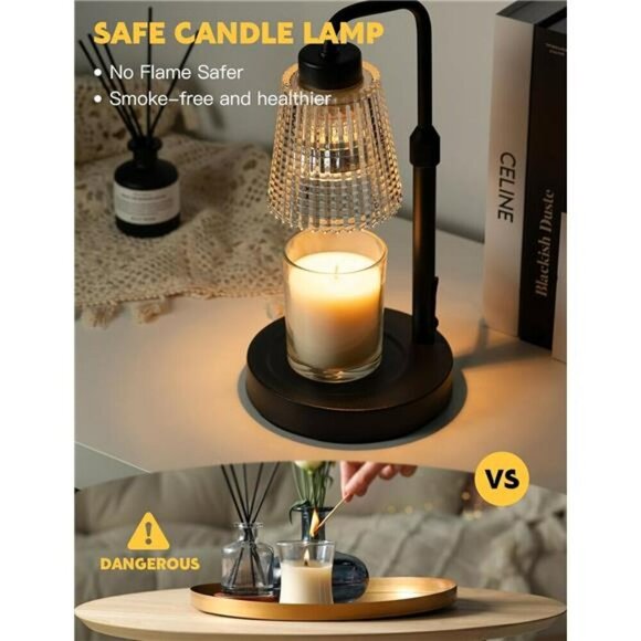 Candle Warmer Lamp with Timer Adjustable Height Candle Warmer Dimmable Jar Black - Picture 2 of 7